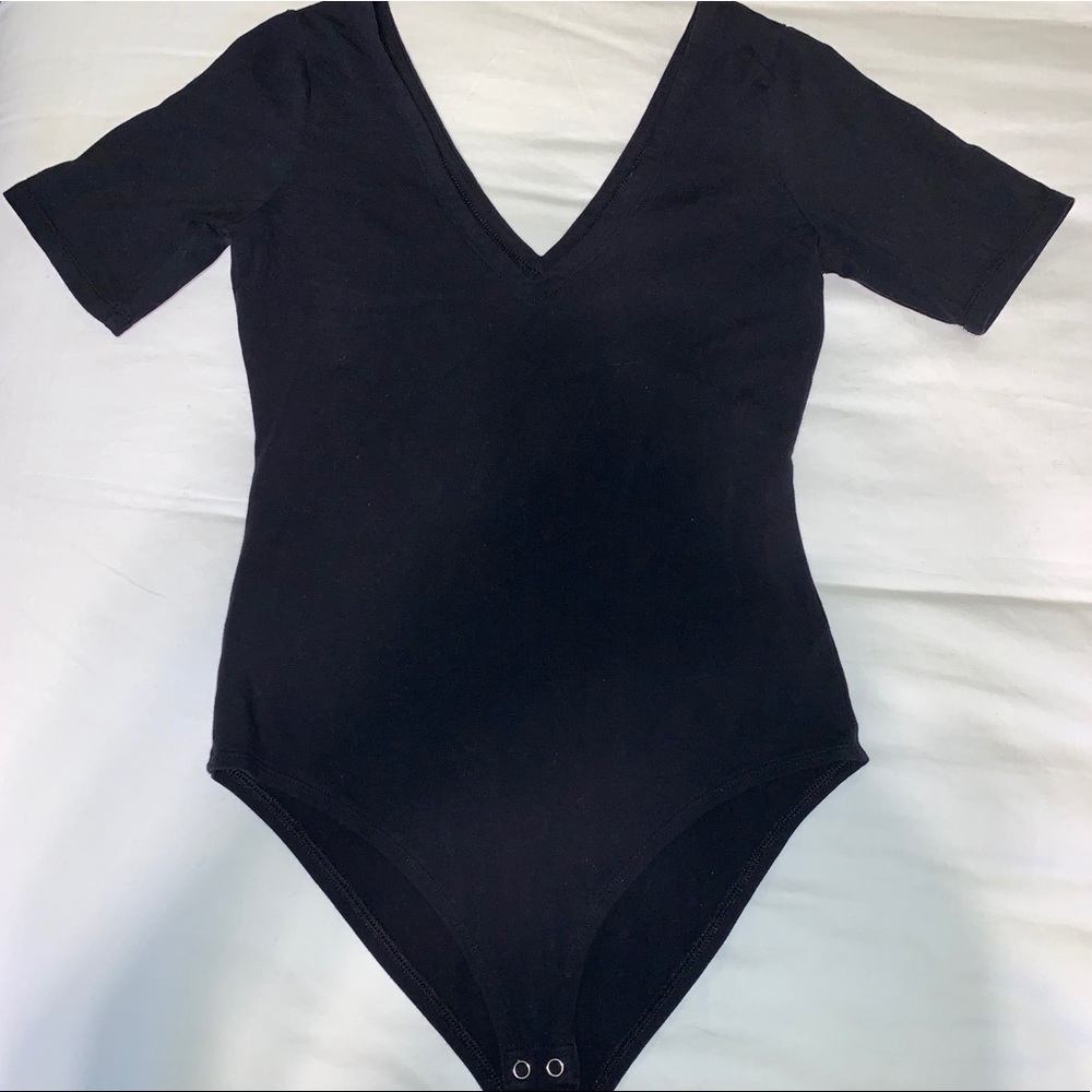 Forever 21 Solid Black V-Neck Bodysuit